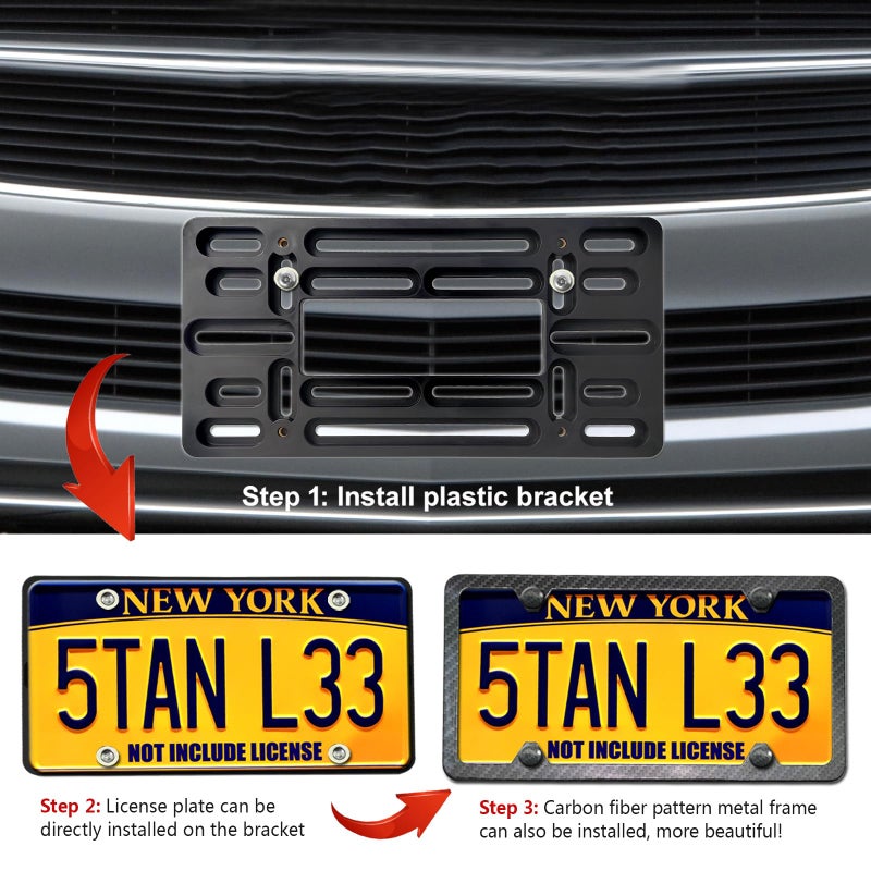 Aootf Front License Plate Mounting Kit-Universal Front Plate Holder Adapter Bumper Bracket & Carbon Fiber Style License Plate Frame, Anti-Theft Screws and Wrench Kit, for Any Vehicle Or Trailer,Truck - Image 3